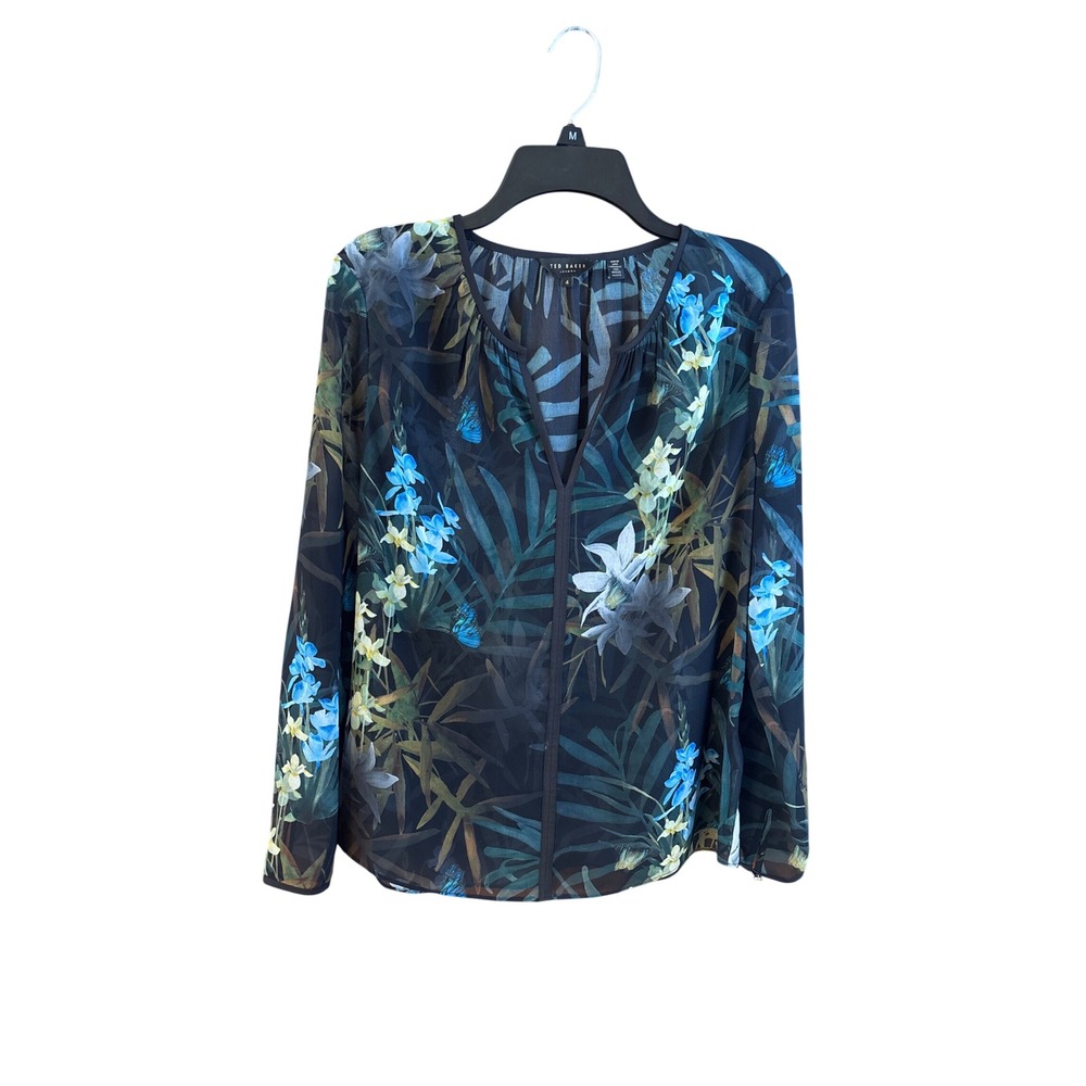 Ted Baker London Keesha Tropical Floral Sheer Blouse TED 4 US 10/L